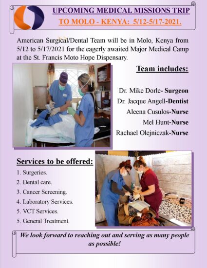 UPCOMING MEDICAL MISSIONS TRIP TO KENYA : 12th to 17th May 2021.